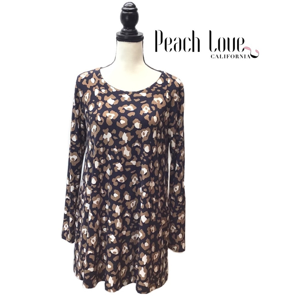 Peach Love California Womens Animal Print Long Sleeve Tunic Top Size Medium